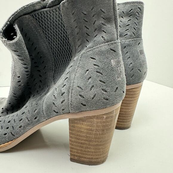 TOMS Majorca Gray Suede Leather Perforated Open Toe Ankle Bootie Heeled Sandals - Picture 9 of 12